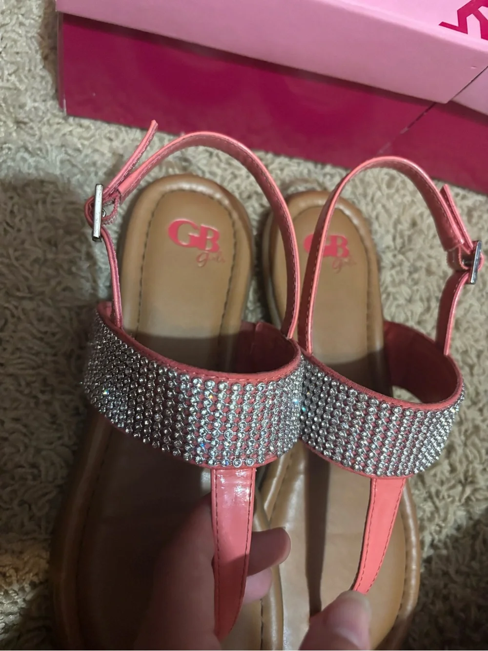 Gianni Bini Coral Rhinestone T-Strap Sandals for Kids